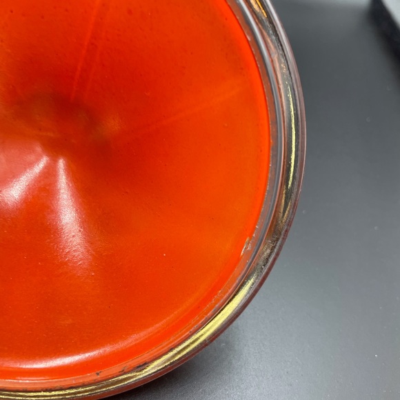 Mid Century Clear Glass Candy Dish w/Orange glass lid - Picture 8 of 11